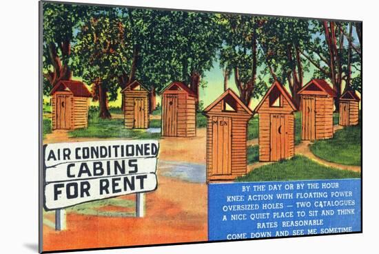 AC Cabins for Rent, View of Outhouses-Lantern Press-Mounted Art Print