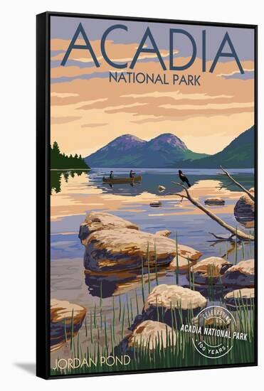 Acadia National Park, Maine - Celebrating 100 Years - Jordan Pond-Lantern Press-Framed Stretched Canvas