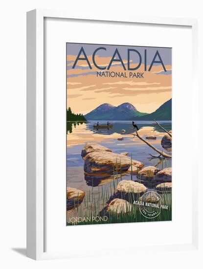 Acadia National Park, Maine - Celebrating 100 Years - Jordan Pond-Lantern Press-Framed Art Print