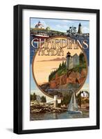 Acadia National Park, Maine - Guardians of Acadia Lighthouses-Lantern Press-Framed Art Print