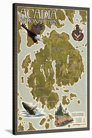 Acadia National Park, Maine - Map-Lantern Press-Stretched Canvas