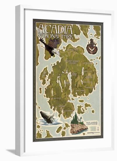 Acadia National Park, Maine - Map-Lantern Press-Framed Art Print