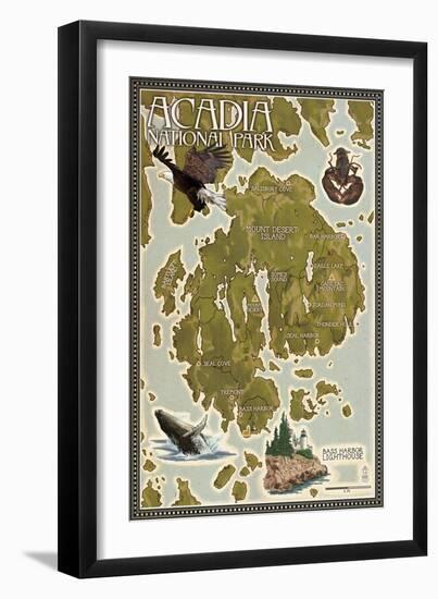 Acadia National Park, Maine - Map-Lantern Press-Framed Art Print