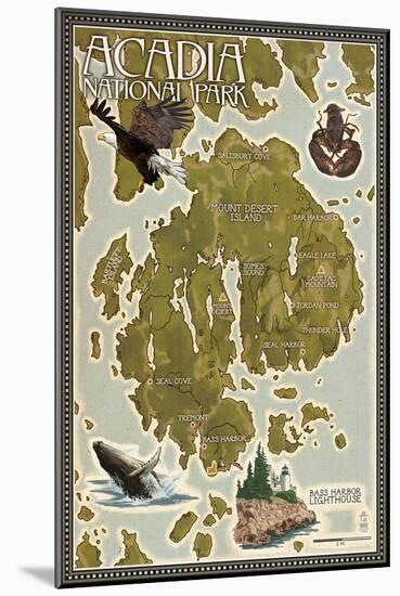 Acadia National Park, Maine - Map-Lantern Press-Mounted Art Print