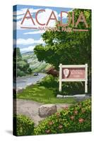 Acadia National Park, Maine - Park Entrance Sign and Moose-Lantern Press-Stretched Canvas