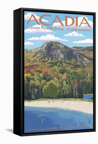 Acadia National Park, Maine - Sand Beach Scene-Lantern Press-Framed Stretched Canvas
