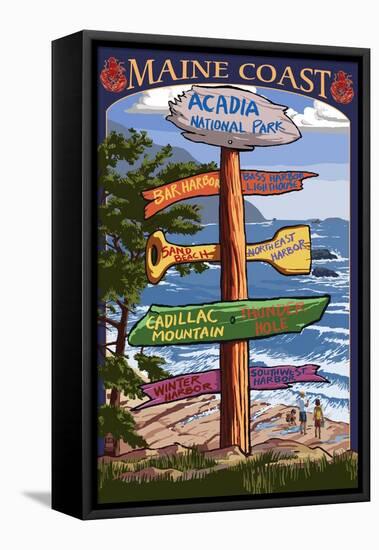 Acadia National Park, Maine - Sign Destinations-Lantern Press-Framed Stretched Canvas