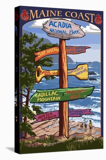 Acadia National Park, Maine - Sign Destinations-Lantern Press-Stretched Canvas
