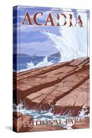 Acadia National Park, Maine, Waves and Boat-Lantern Press-Stretched Canvas