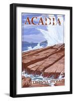 Acadia National Park, Maine, Waves and Boat-Lantern Press-Framed Art Print