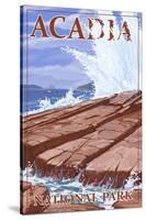 Acadia National Park, Maine, Waves and Boat-Lantern Press-Stretched Canvas
