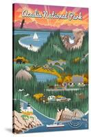 Acadia National Park - Retro View - Centennial Rubber Stamp-Lantern Press-Stretched Canvas