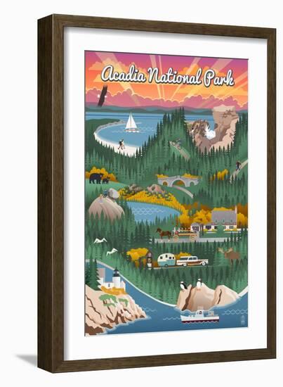 Acadia National Park - Retro View-Lantern Press-Framed Art Print