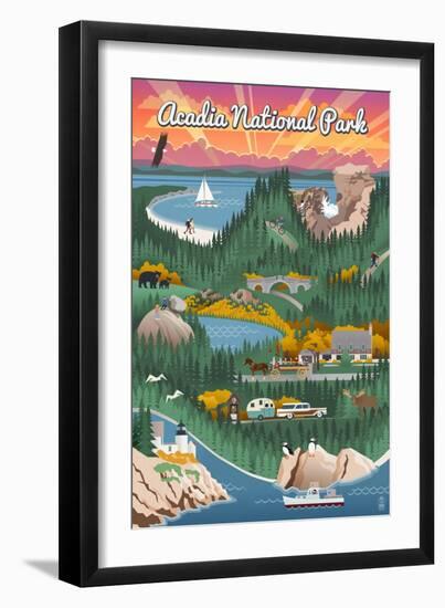 Acadia National Park - Retro View-Lantern Press-Framed Art Print