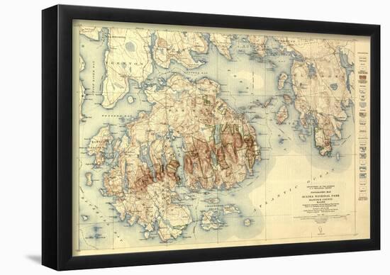 Acadia National Park - Topographic Panoramic Map-null-Framed Poster