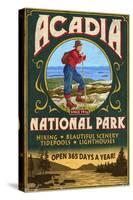 Acadia National Park - Vintage Hiker Sign-Lantern Press-Stretched Canvas