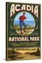 Acadia National Park - Vintage Hiker Sign-Lantern Press-Stretched Canvas