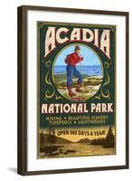 Acadia National Park - Vintage Hiker Sign-Lantern Press-Framed Art Print