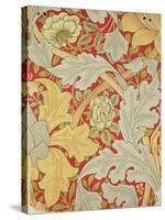 Acanthus Leaves and Wild Rose on a Crimson Background, Wallpaper Design-William Morris-Stretched Canvas