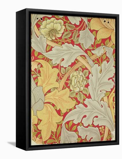 Acanthus Leaves and Wild Rose on a Crimson Background, Wallpaper Design-William Morris-Framed Stretched Canvas