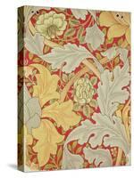 Acanthus Leaves and Wild Rose on a Crimson Background, Wallpaper Design-William Morris-Stretched Canvas