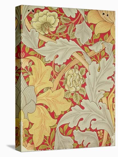Acanthus Leaves and Wild Rose on a Crimson Background, Wallpaper Design-William Morris-Stretched Canvas