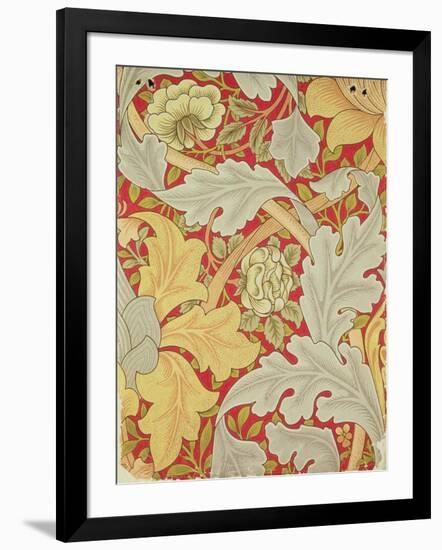 Acanthus Leaves and Wild Rose on a Crimson Background, Wallpaper Design-William Morris-Framed Giclee Print