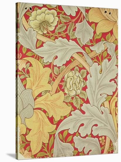 Acanthus Leaves and Wild Rose on a Crimson Background, Wallpaper Design-William Morris-Stretched Canvas