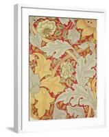 Acanthus Leaves and Wild Rose on a Crimson Background, Wallpaper Design-William Morris-Framed Giclee Print