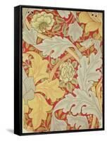 Acanthus Leaves and Wild Rose on a Crimson Background, Wallpaper Design-William Morris-Framed Stretched Canvas