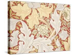 Acanthus Leaves, Wild Rose on Crimson Background, William, Morris-William Morris-Stretched Canvas