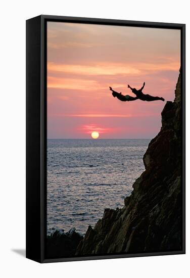 Acapulco Cliff Divers at Sunset-Thom Lang-Framed Stretched Canvas