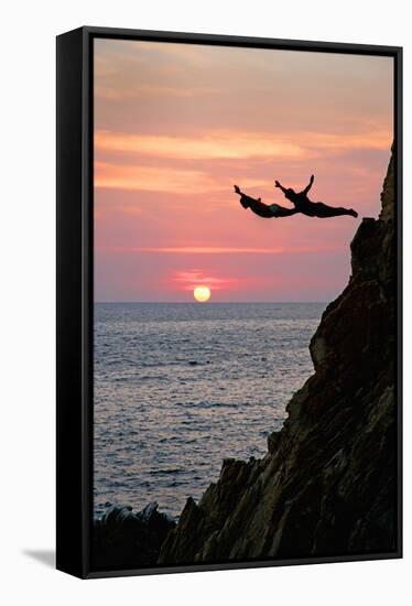 Acapulco Cliff Divers at Sunset-Thom Lang-Framed Stretched Canvas