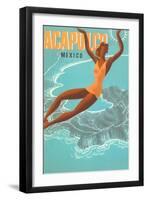 Acapulco, Mexico: Woman and Water-null-Framed Art Print