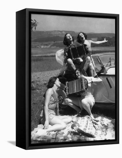 Accordion Picnic Girls-null-Framed Stretched Canvas