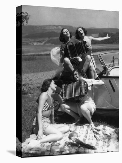 Accordion Picnic Girls-null-Stretched Canvas