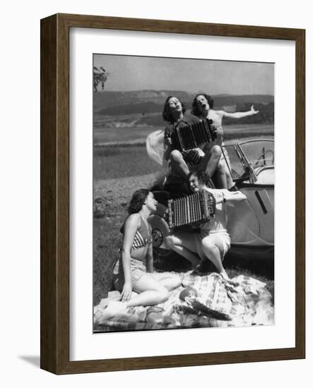 Accordion Picnic Girls-null-Framed Photographic Print