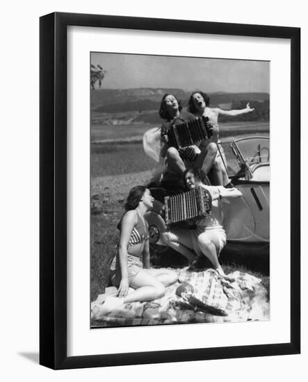 Accordion Picnic Girls-null-Framed Photographic Print