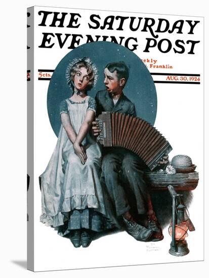 "Accordionist" or "Serenade" Saturday Evening Post Cover, August 30,1924-Norman Rockwell-Stretched Canvas