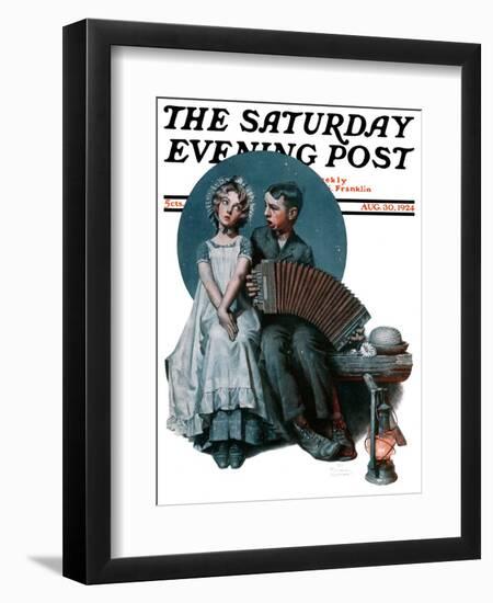 "Accordionist" or "Serenade" Saturday Evening Post Cover, August 30,1924-Norman Rockwell-Framed Giclee Print