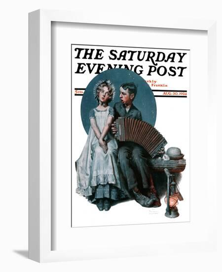 "Accordionist" or "Serenade" Saturday Evening Post Cover, August 30,1924-Norman Rockwell-Framed Giclee Print