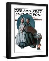 "Accordionist" or "Serenade" Saturday Evening Post Cover, August 30,1924-Norman Rockwell-Framed Giclee Print