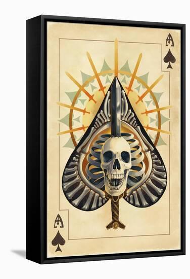 Ace of Spades - Playing Card-Lantern Press-Framed Stretched Canvas