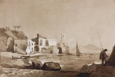 Port Flying the Borbone Flag with Vesuvius to the South-Achille Vianelli-Framed Giclee Print