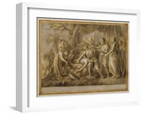 Achilles Lamenting the Death of Patroclus, 1760-63 (Pen and Ink and Wash on Paper)-Gavin Hamilton-Framed Giclee Print