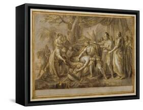 Achilles Lamenting the Death of Patroclus, 1760-63 (Pen and Ink and Wash on Paper)-Gavin Hamilton-Framed Stretched Canvas