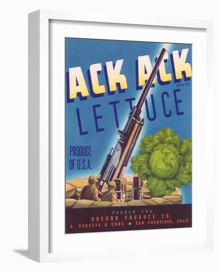 Ack Ack Lettuce Label - San Francisco, CA-Lantern Press-Framed Art Print