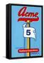 Acme 5 Broom Label-null-Framed Stretched Canvas