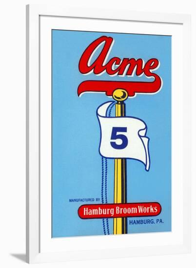 Acme 5 Broom Label-null-Framed Art Print