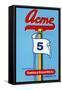 Acme 5 Broom Label-null-Framed Stretched Canvas